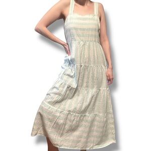 Casa Cabana NWT Linen Rayon Blue White Stripe Tiered Midi Size M New With Tags